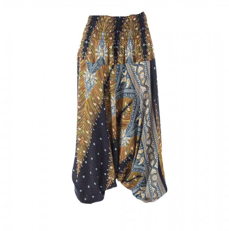 Thai Baggy Haremsbukser Black Feathers  - 