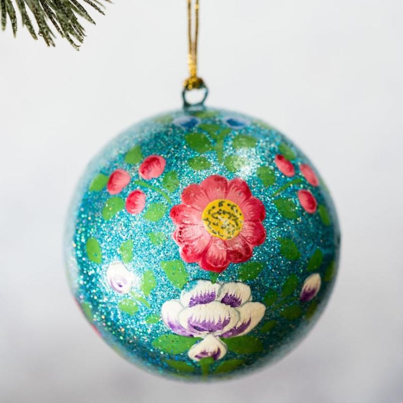 Indiske Julekugler - Turquoise Glitter