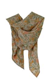 Silketørklæde Crepe Silke 90x90 Floral Beige