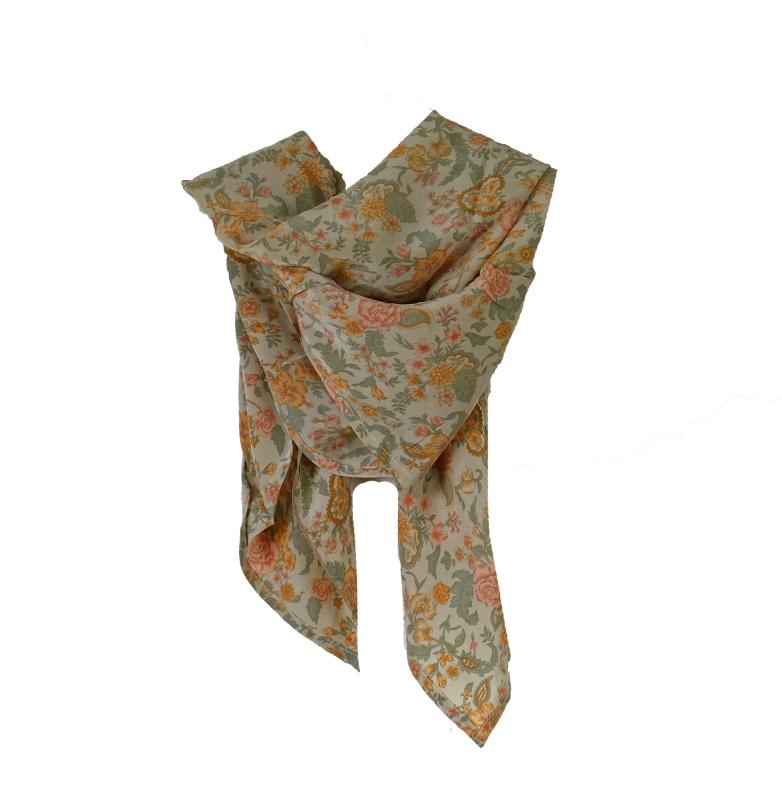 Silketørklæde Crepe Silke 90x90 Floral Beige - 