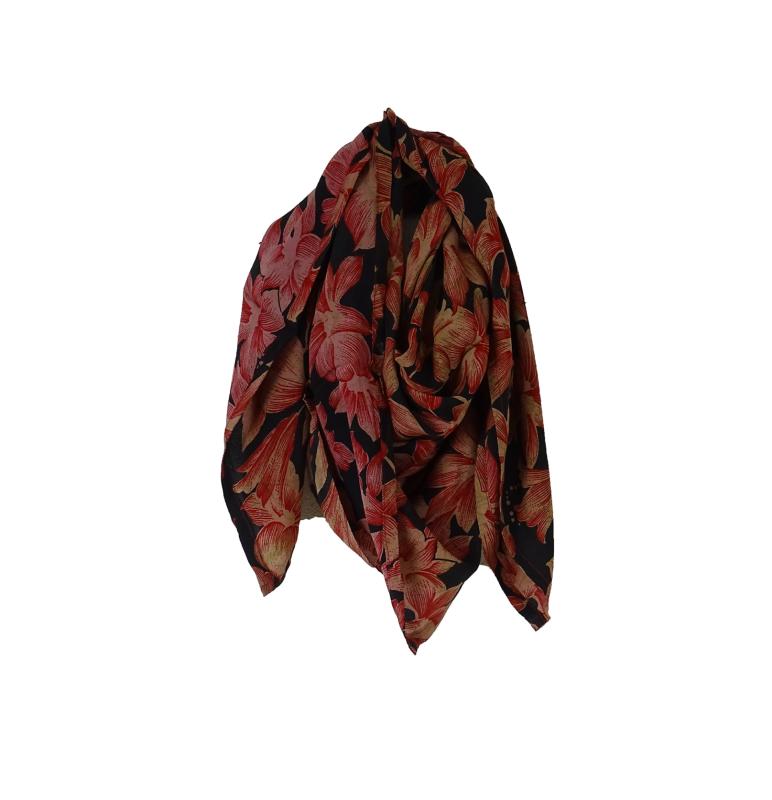 Silketørklæde Crepe Silke 90x90 Floral Black - 