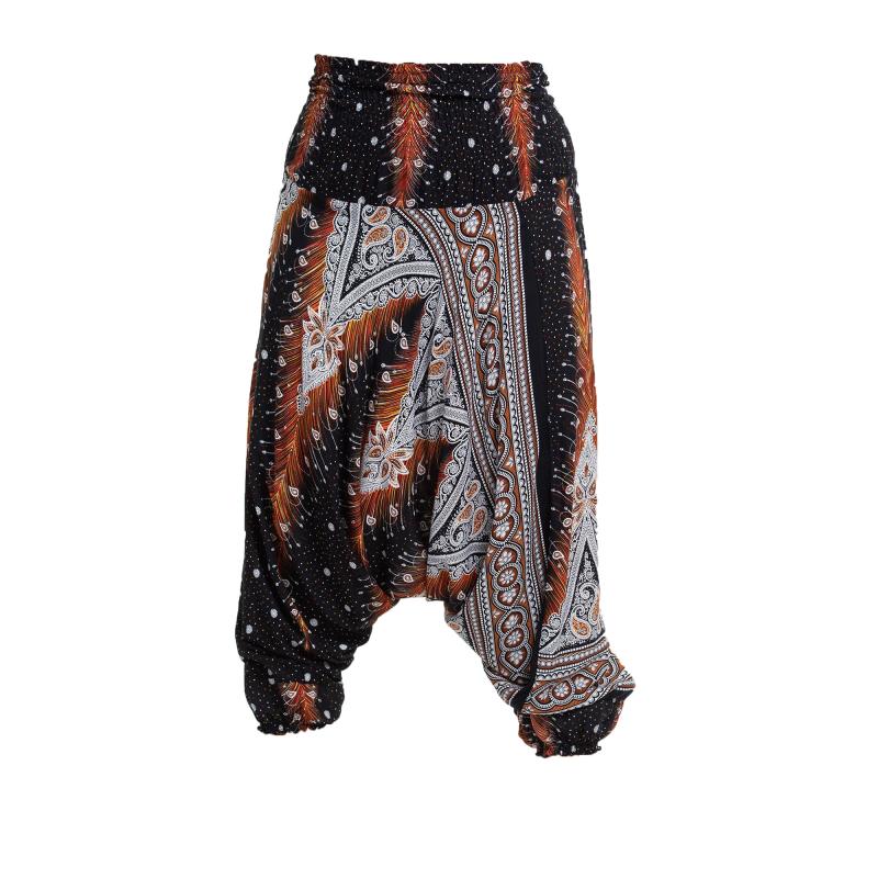 Thai Baggy Haremsbukser Black Feathers  - 