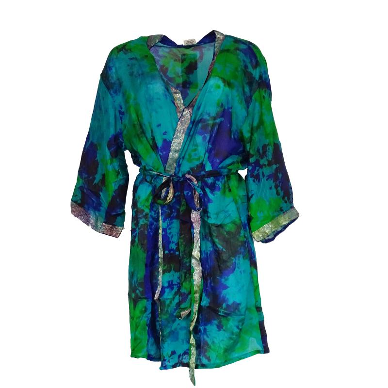 Kimono Crepe Silk Tie Dye Turquoise - 
