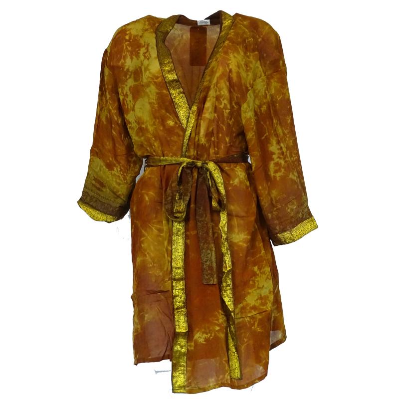 Kimono Crepe Silk Tie Dye Curry - 