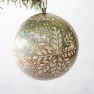 Indiske Julekugler - Snowflake Glitter Sølv 