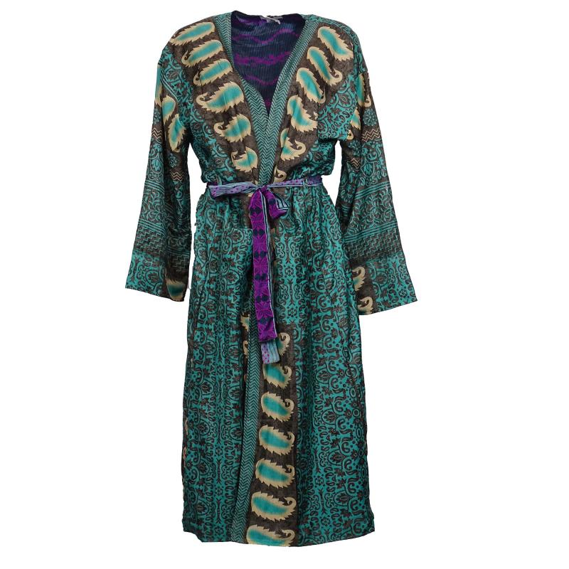 Vintage Kimono - Turquoise Purple - 