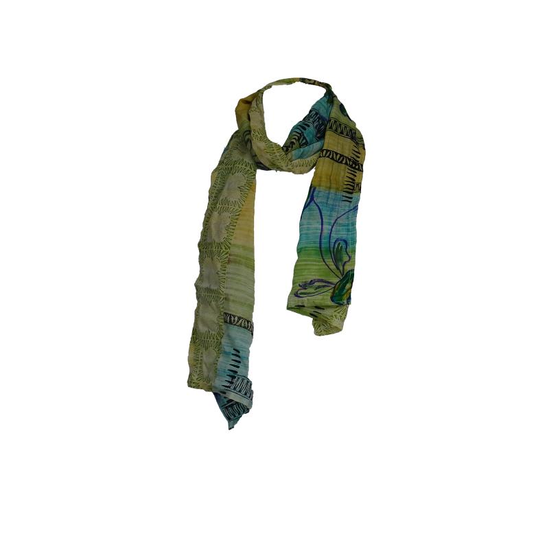 Tørklæde Crepe Silke 25 x 155 - Floral Green - 