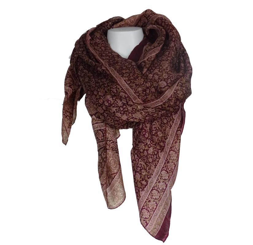 Silketørklæde Sarong Floral Wine - 