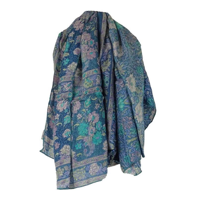 Silketørklæde Sarong Turquoise Lavender - 