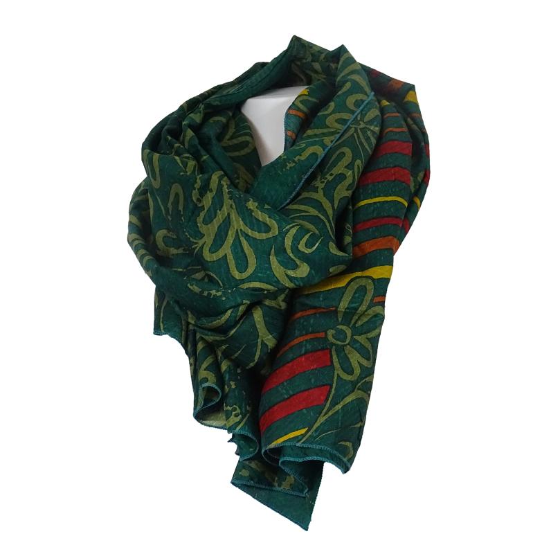 Silketørklæde Sarong Floral Green - 