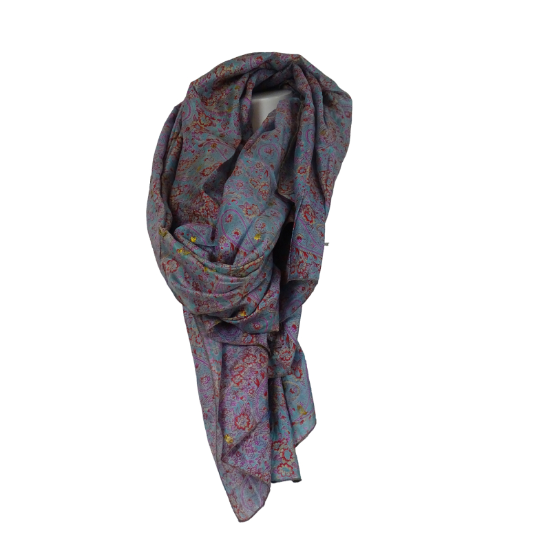 5: Silketørklæde Sarong Rose n´ Blue