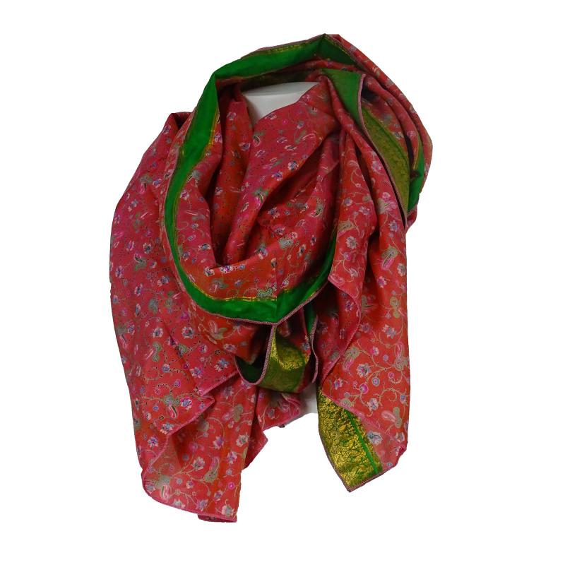 Silketørklæde Sarong Rose n' Green - 