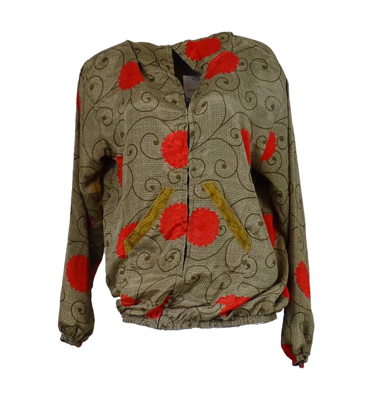 Vintage Sari Hoodie Beige n' Red - 