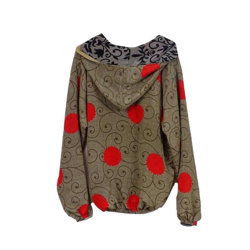 Vintage Sari Hoodie Beige n' Red - 