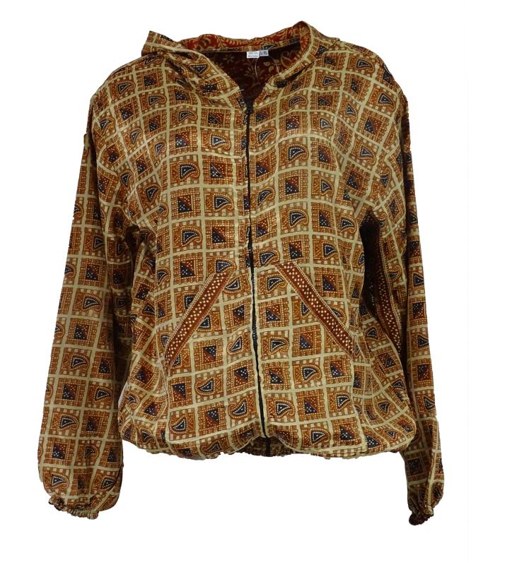 Vintage Sari Hoodie Brown n' Beige - 