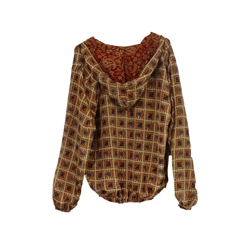 Vintage Sari Hoodie Brown n' Beige - 