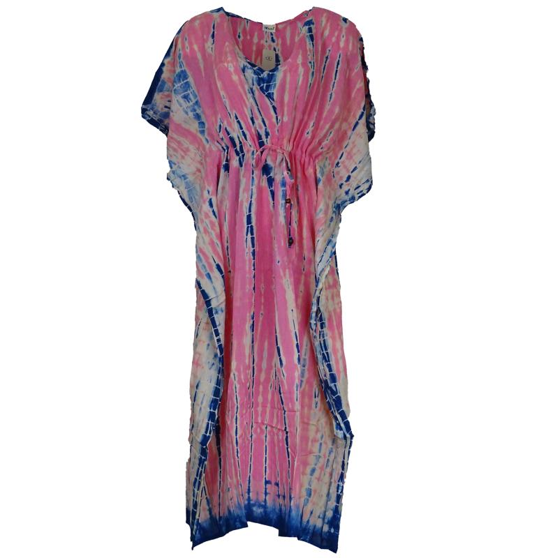 Kaftan Kjole Batik Pink Blue - 