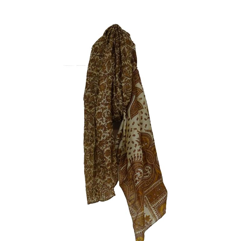 Silketørklæde Sarong Paisley Beige - 