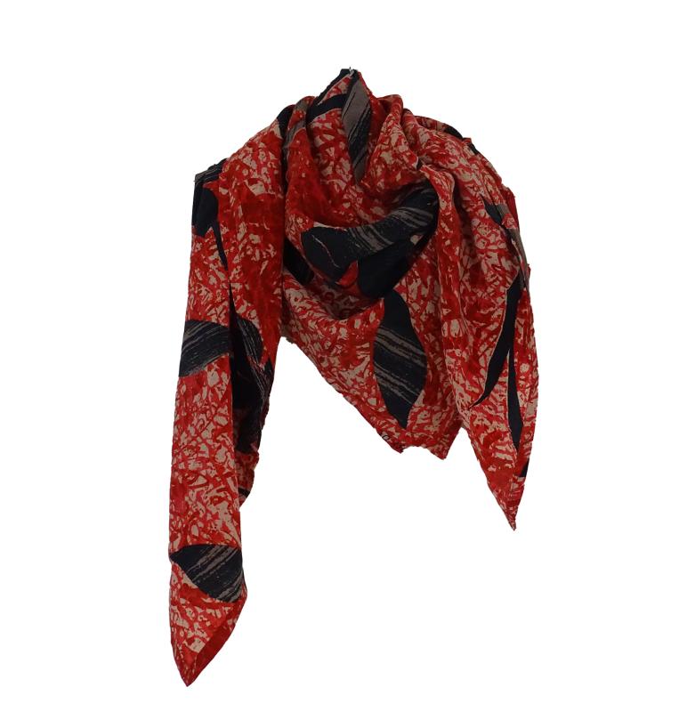 Silketørklæde Crepe Silke 90x90 Floral Black - 