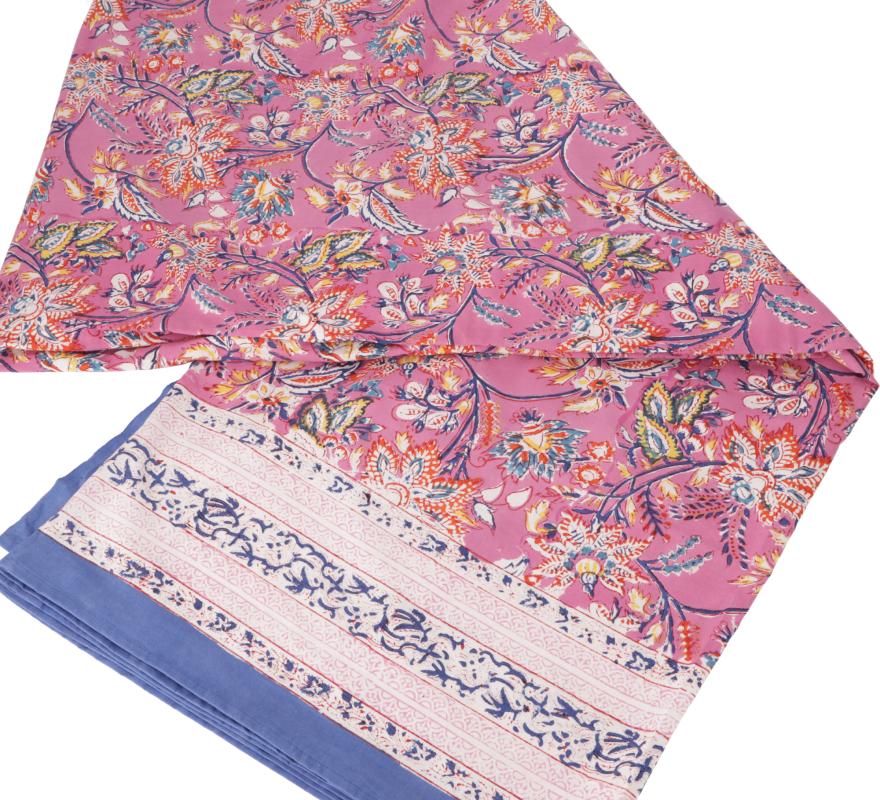 Blockprint Tæppe Rosa Blå - 