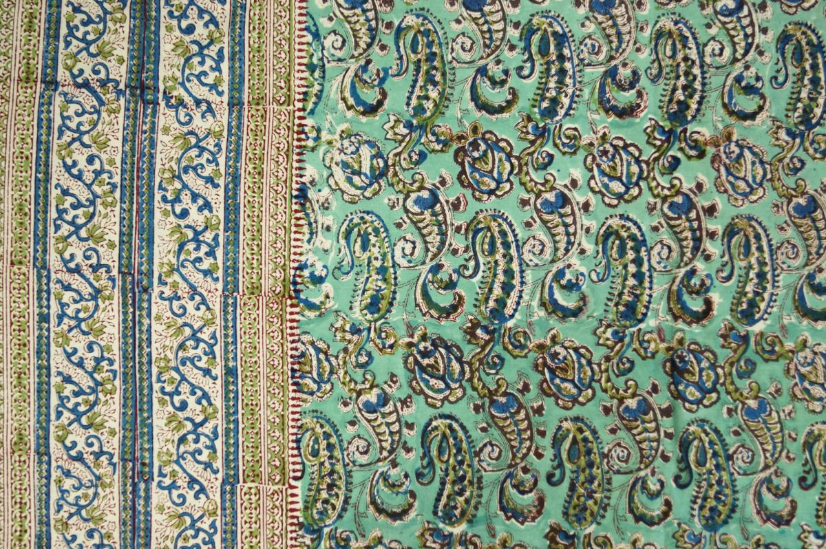 Blockprint Tæppe Blå Grøn - 