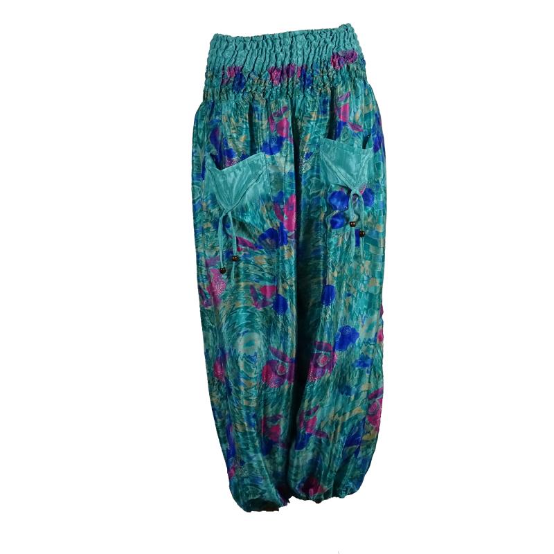 Haremsbukser Pocket Turquoise Flowers - 