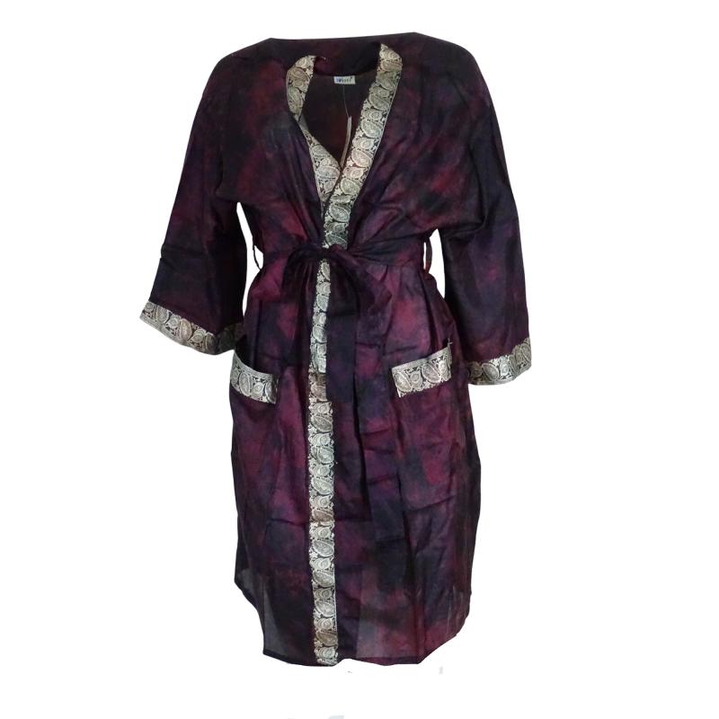 Kimono Crepe Silk Tie Dye Wine - 