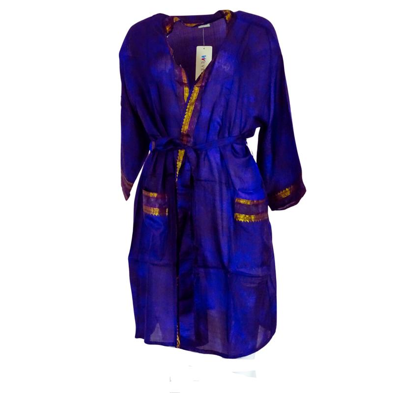 Kimono Crepe Silk Tie Dye Purple  - 