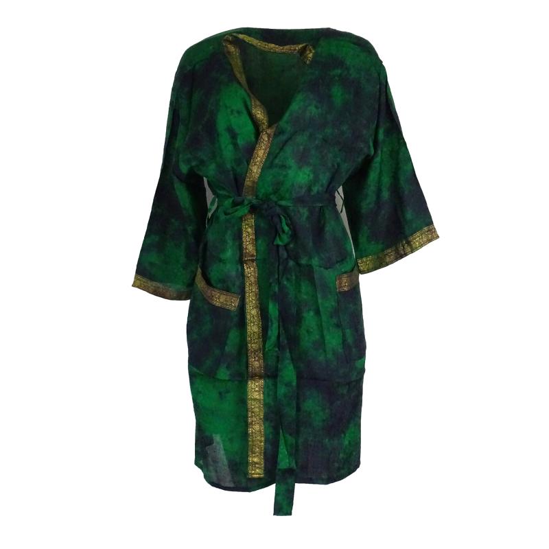 Kimono Crepe Silk Tie Dye Green  - 