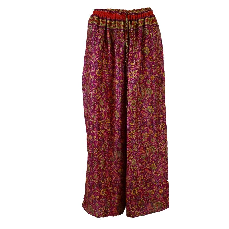 Boho Bukser med Vidde Fuchsia Flowers - 