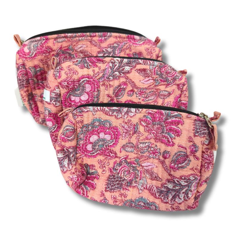 Toilettaske Sæt Blockprint Pink - 