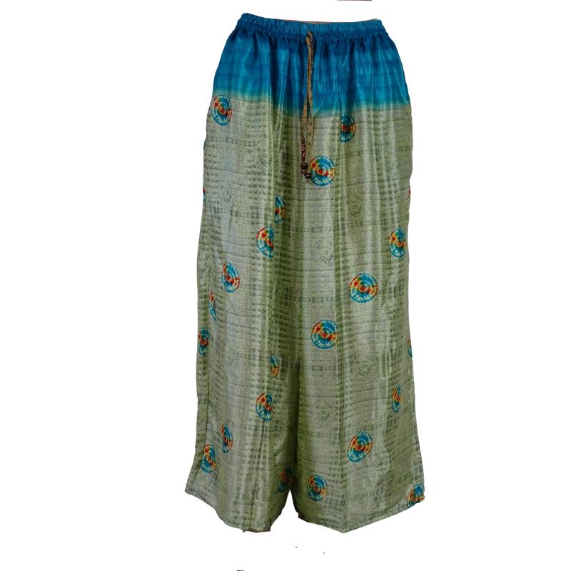 Boho Bukser med Vidde Turquoise Beige - 