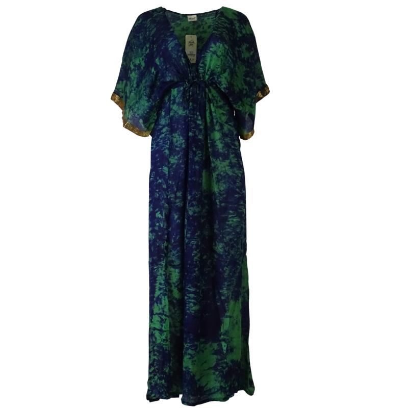 Lang Kaftan Kjole Tie Dye Green - 