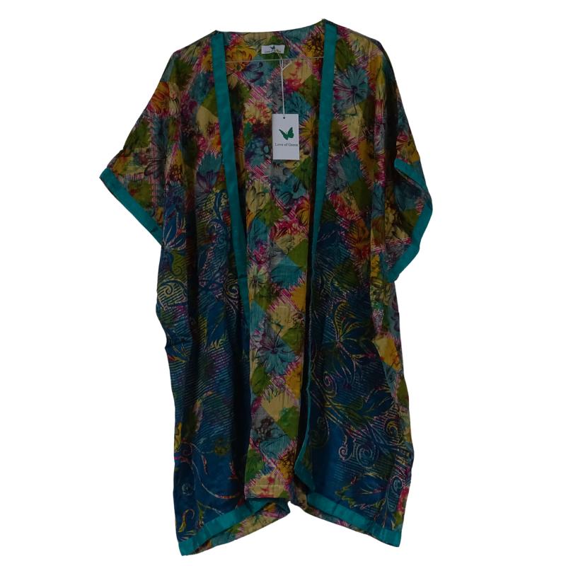 Indali Kort Kimono Petrol Flowers - 