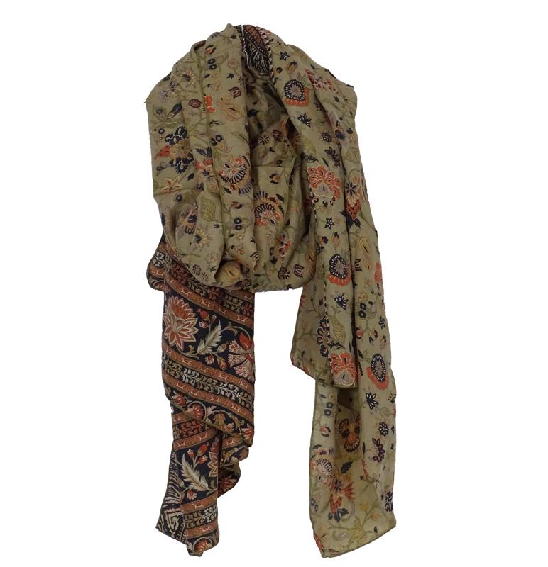 Silketørklæde Sarong Floral Beige - 