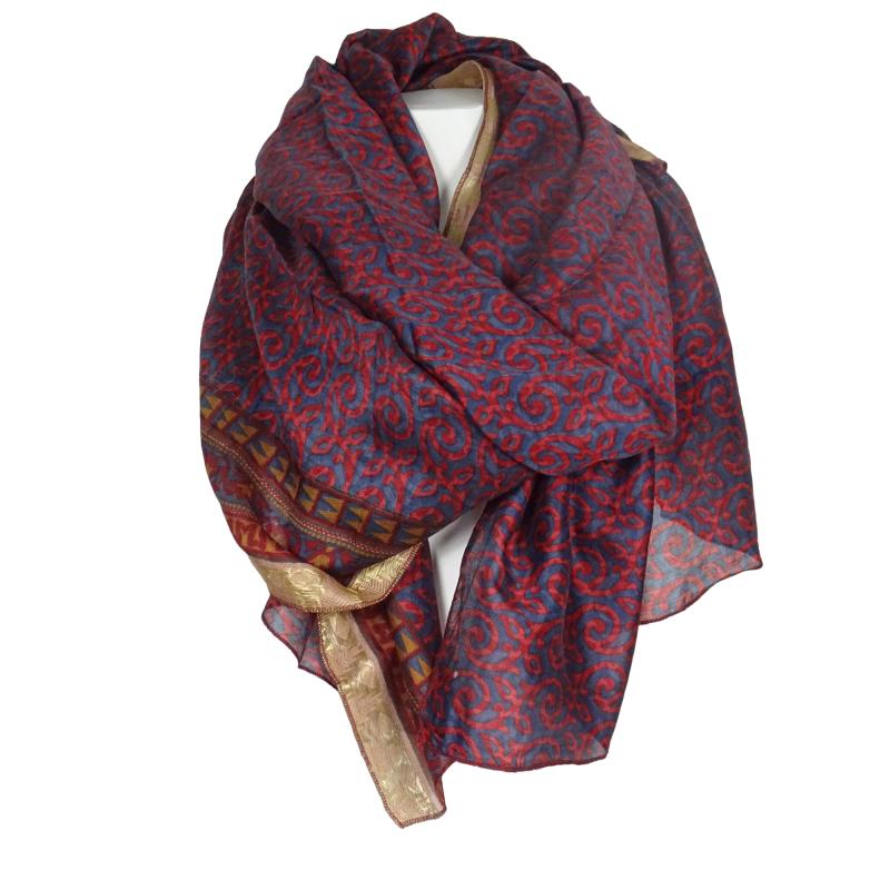 Silketørklæde Sarong Wine n' Grey - 