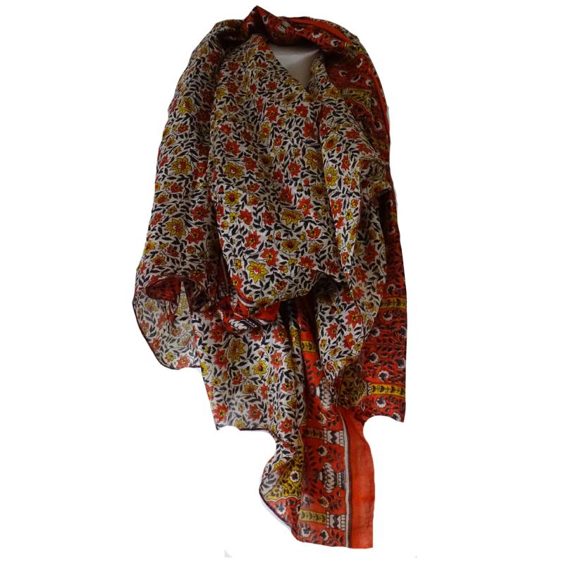 Silketørklæde Sarong Red n' Beige - 