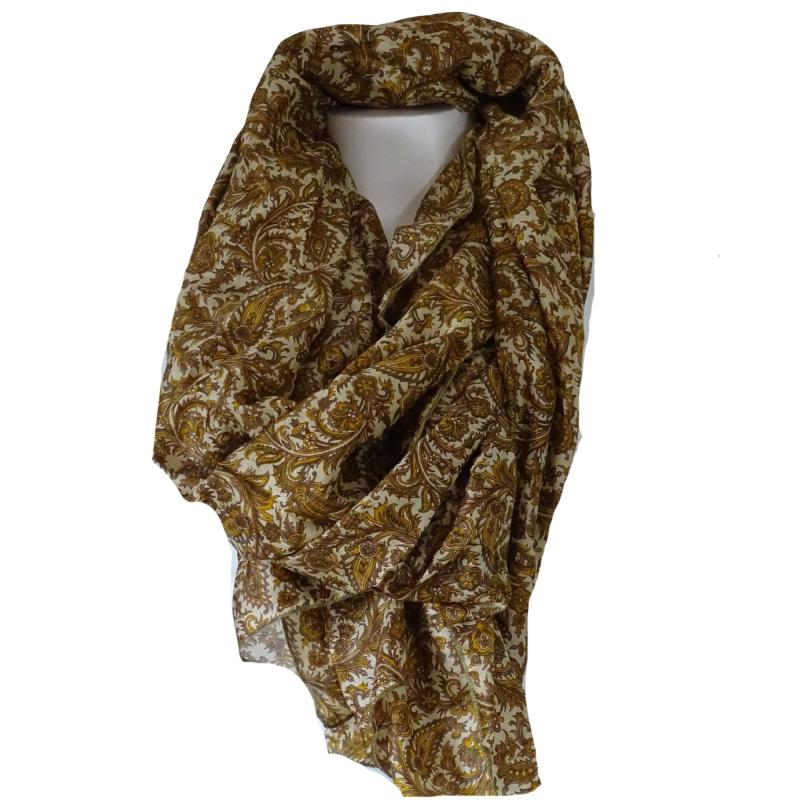 Silketørklæde Sarong Paisley Beige - 