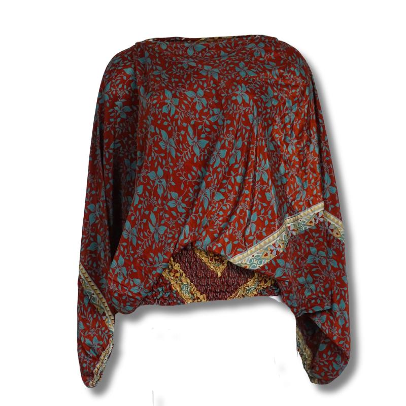 Harem Vintage Bluse 2-in-1 - Teal n' Brown