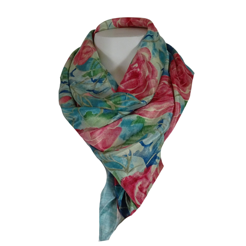 Silkesari Tørklæde 100 x 100 Floral