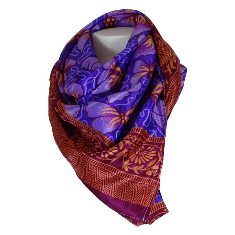 Silkesari Tørklæde 100 x 100 Purple n´ Red