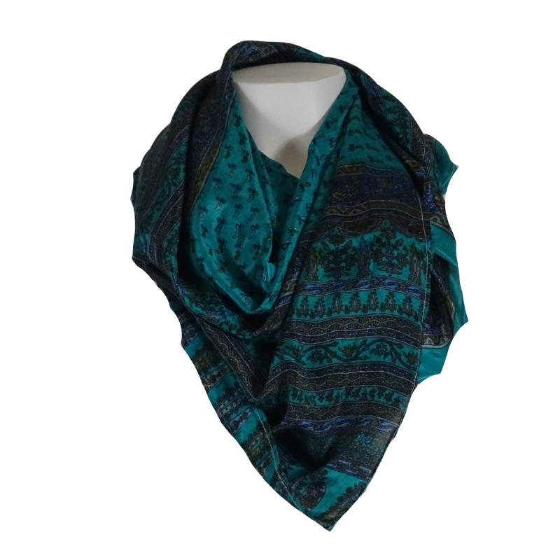 Silkesari Tørklæde 100 x 100 Dark Turquoise - 