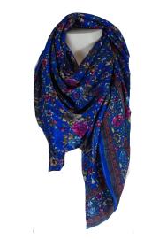 Silkesari Tørklæde 100 x 100 Floral Blue