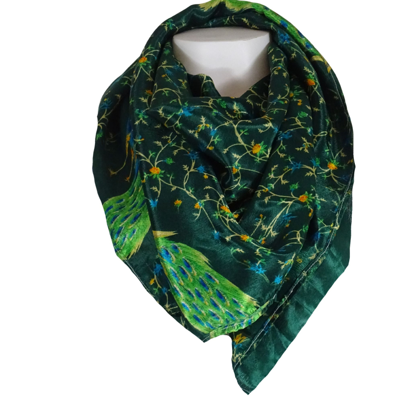 Silkesari Tørklæde 100 x 100 Peacock Green
