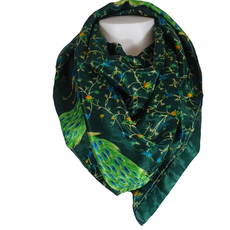 Silkesari Tørklæde 100 x 100 Peacock Green - 
