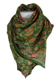 Silkesari Tørklæde 100 x 100 Floral Green