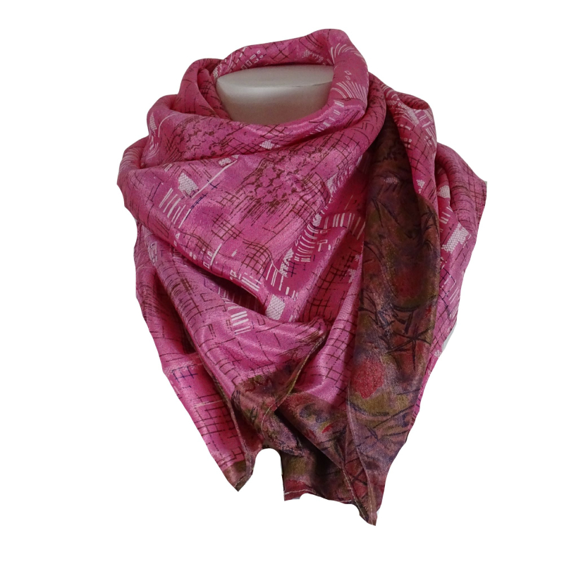 Silkesari Tørklæde 100 x 100 Pink