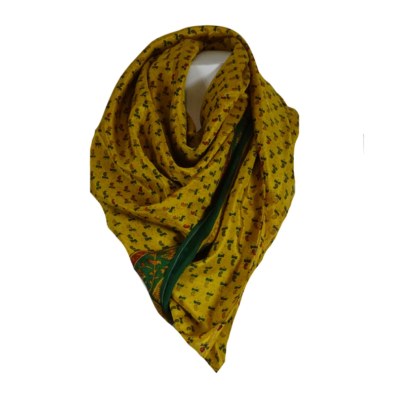 Silkesari Tørklæde 100 x 100 Curry n´ Green