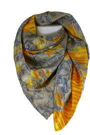 Silkesari Tørklæde 100 x 100 Beige n' Yellow