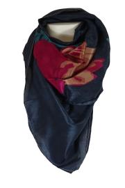 Silkesari Tørklæde 100 x 100 Fuchsia Grey